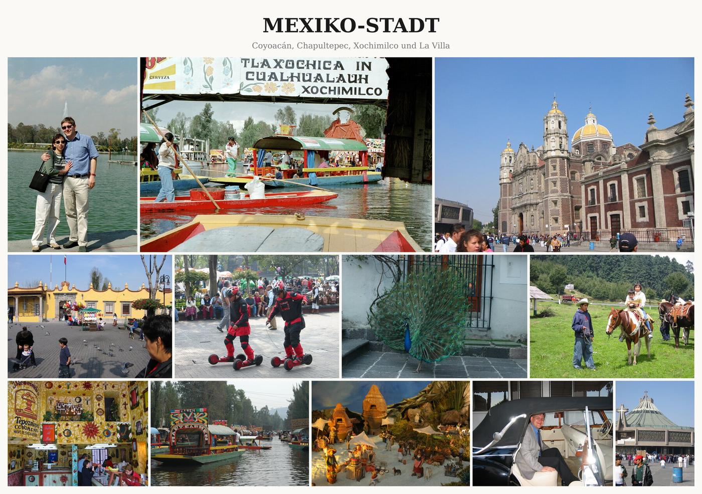 Fotocollage Mexiko-Stadt: Coyoacan, Chapultepec, Xochimilco und La Villa